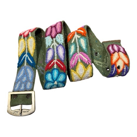 Alma Soul Sz Large Floral Embroidered Belt Lambswool Boho - Picture 2 of 10